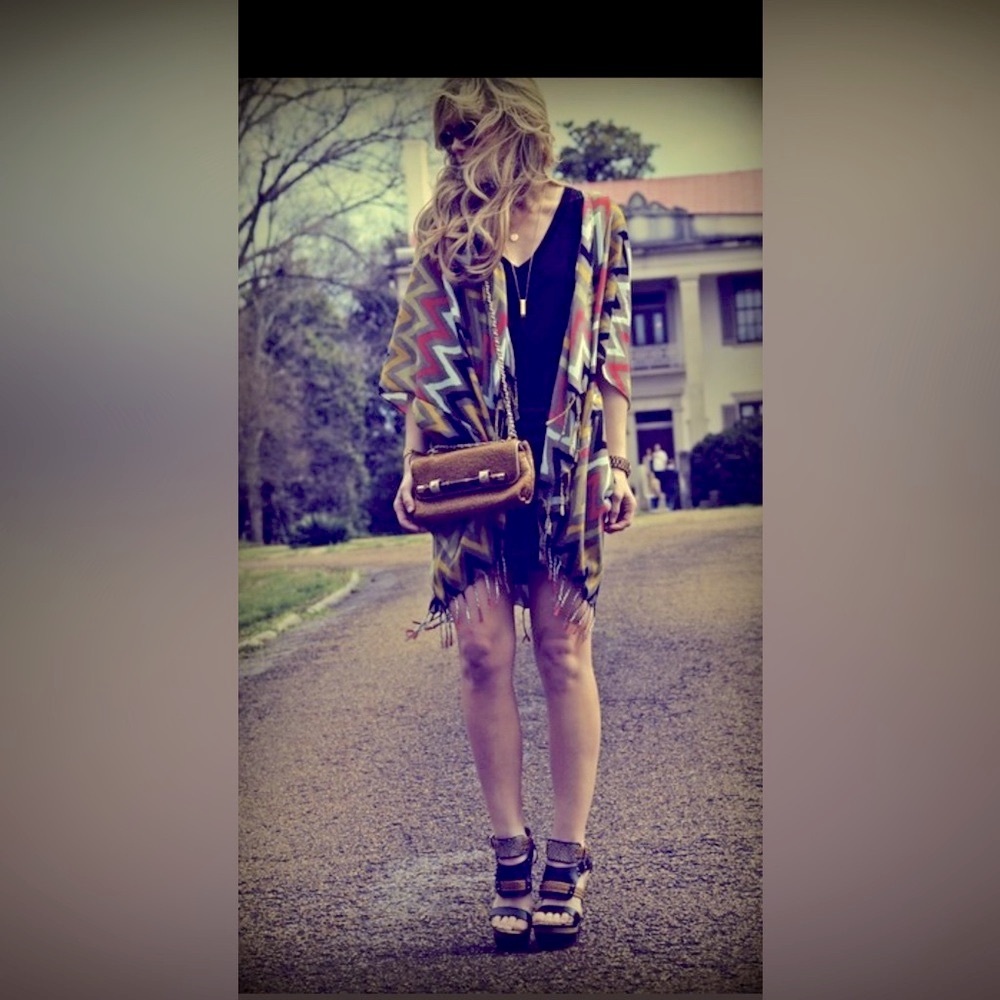 Bcbgeneration Chevron Patterned Kimono With Fringe - image 5